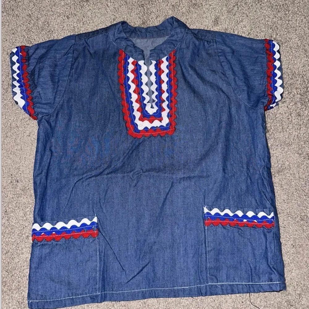 Child Traditional Handmade Guayabera Shirt - Red White Blue